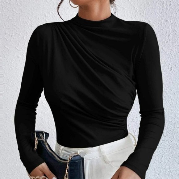 Minimalist Ruched Solid Bodysuit black - Picture 4 of 5